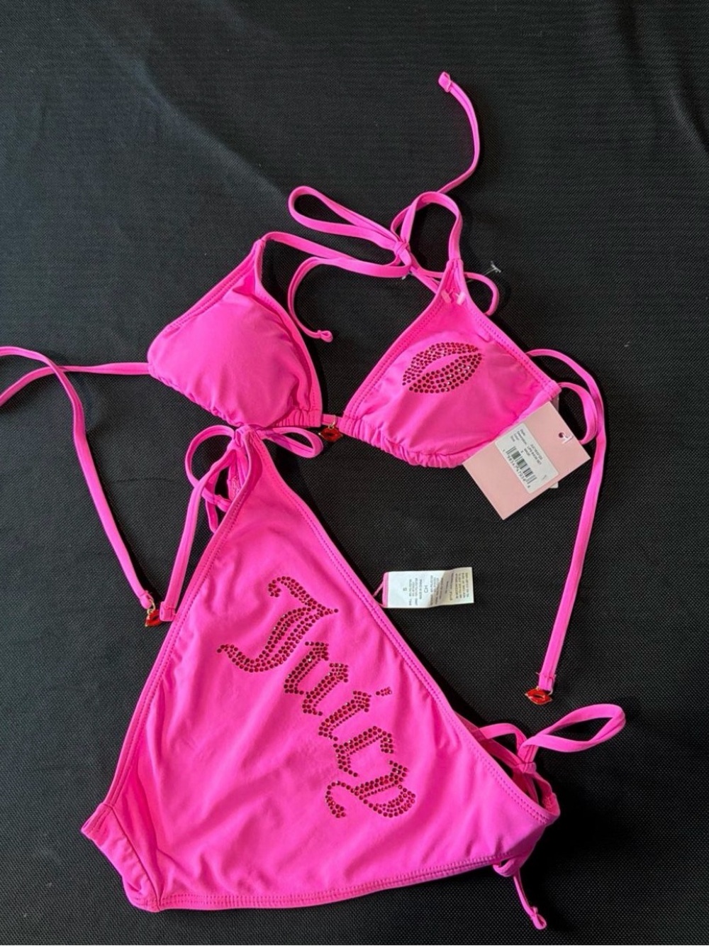 Juicy Couture Neon Pink Rhinestone Triangle Bikini Set